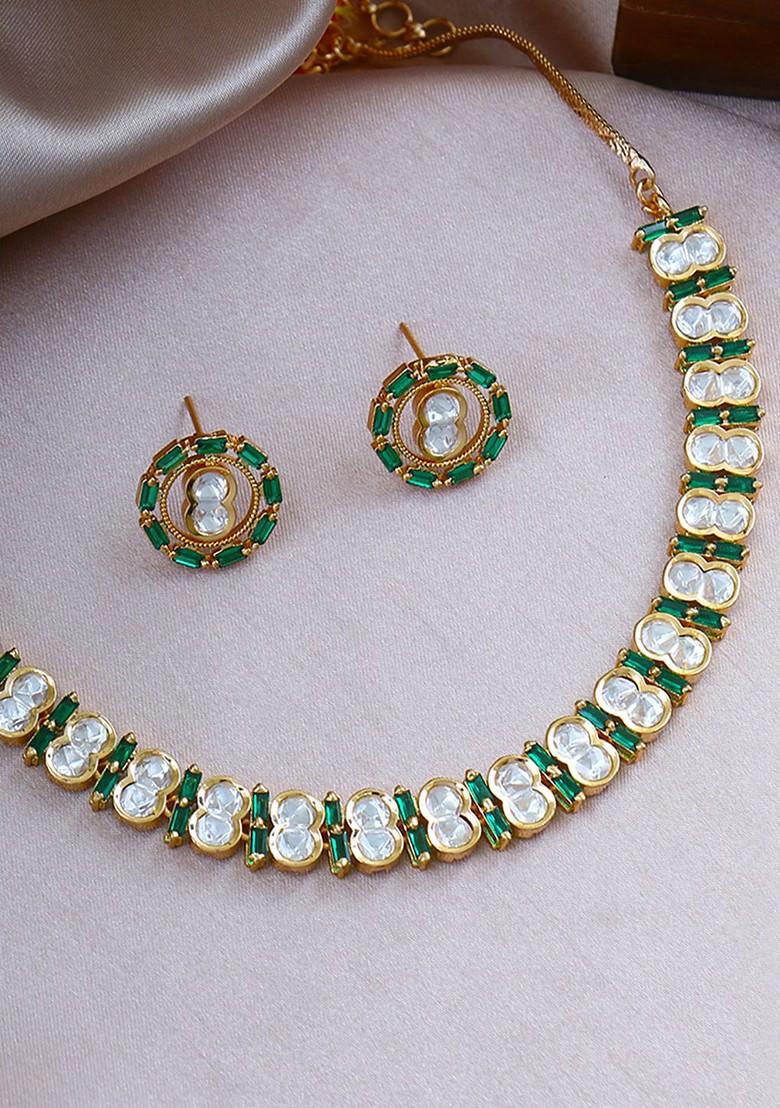 Gold Studded  And Beaded  Gold Plated Jewellery Set