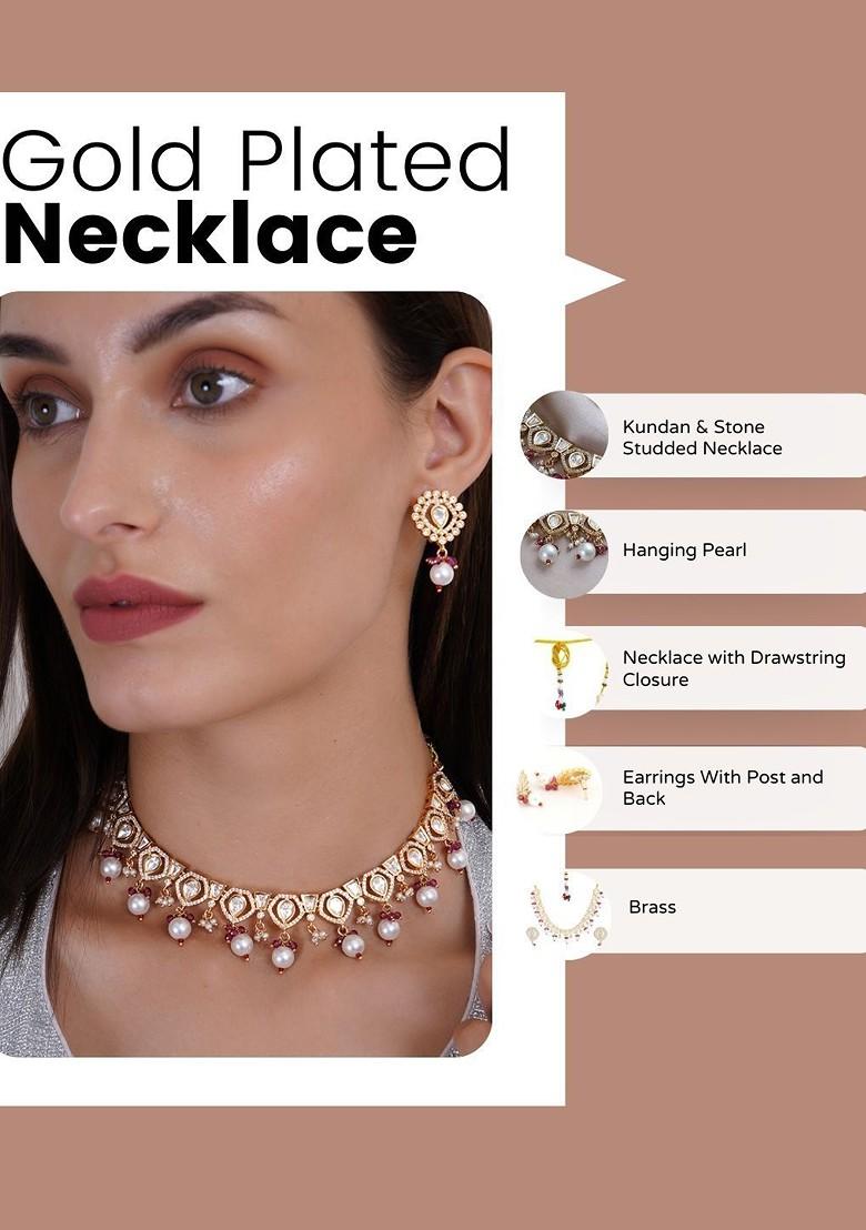 Gold Studded  And Beaded  Gold Plated Jewellery Set