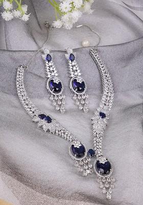 Silver Studded  And Beaded  Rhodium Plated Jewellery Set