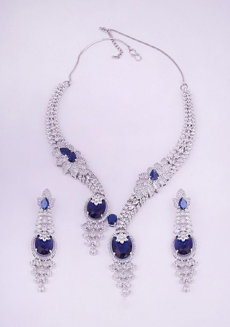 Silver Studded  And Beaded  Rhodium Plated Jewellery Set