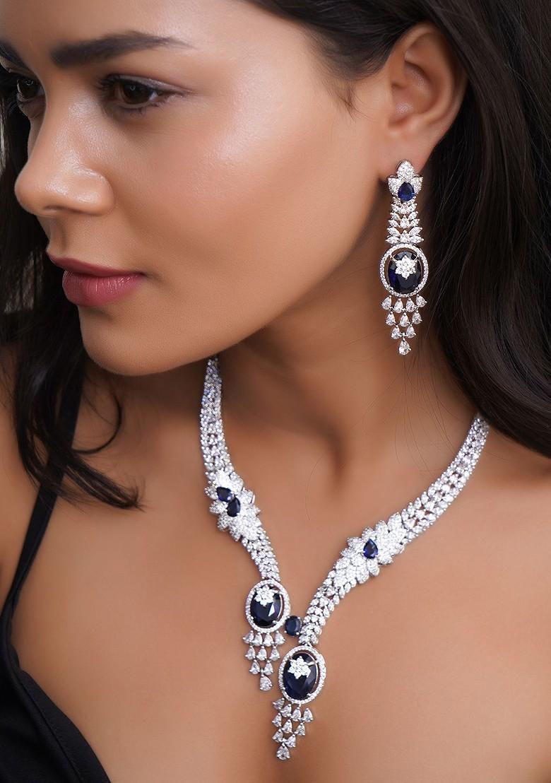 Silver Studded  And Beaded  Rhodium Plated Jewellery Set