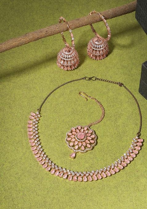 Rose Gold Plain Gold Plated Jewellery Set