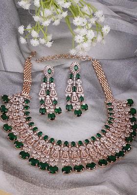 Rose Gold Studded  And Beaded  Gold Plated Jewellery Set