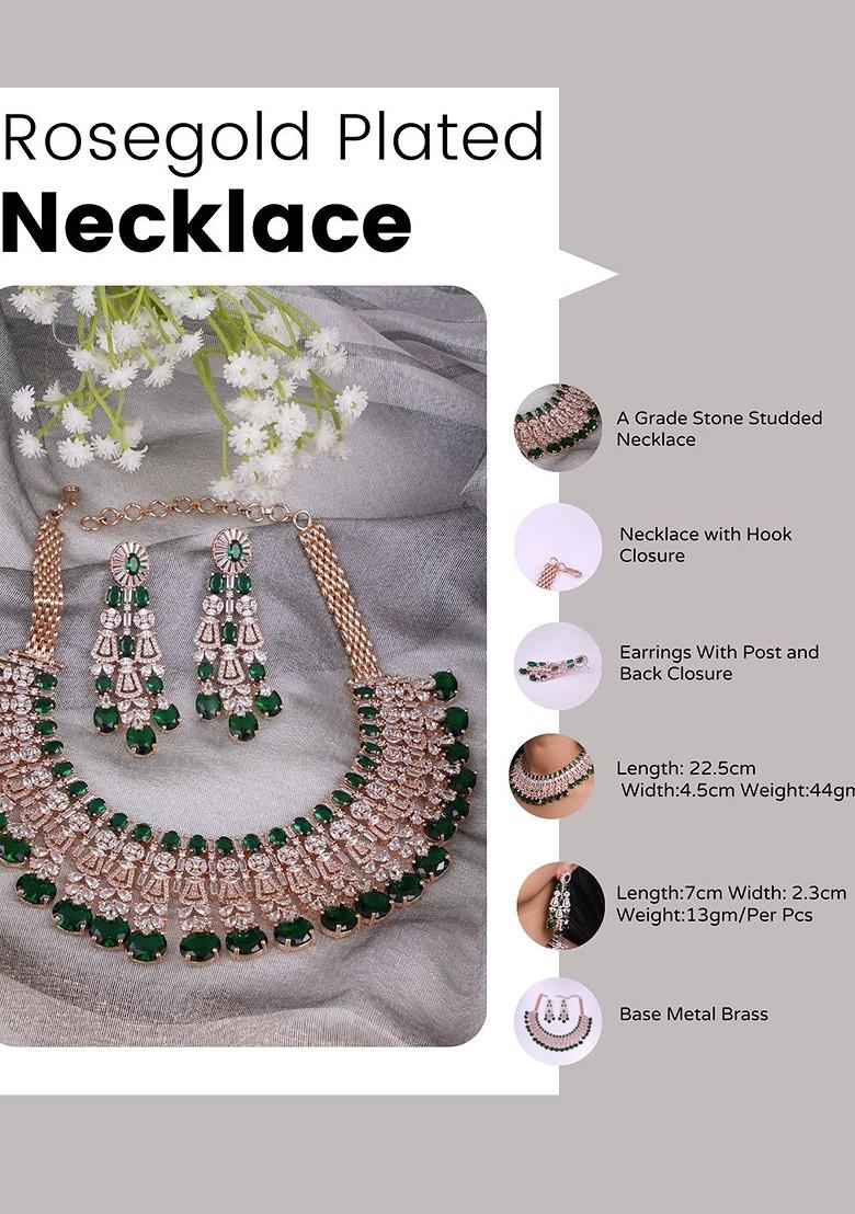 Rose Gold Studded  And Beaded  Gold Plated Jewellery Set