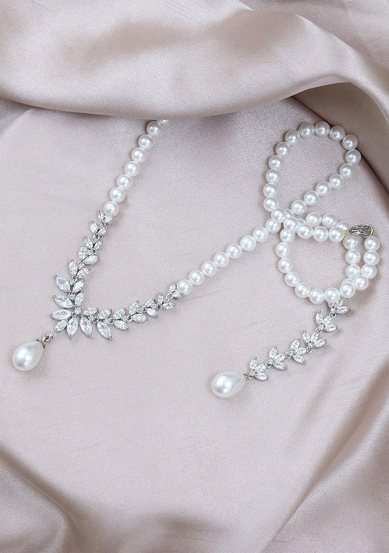 Silver  Stones Studded  Rhodium Plated Jewellery Set