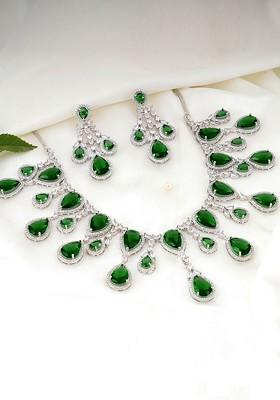 Silver Zirconia Studded Rhodium Plated Jewellery Set