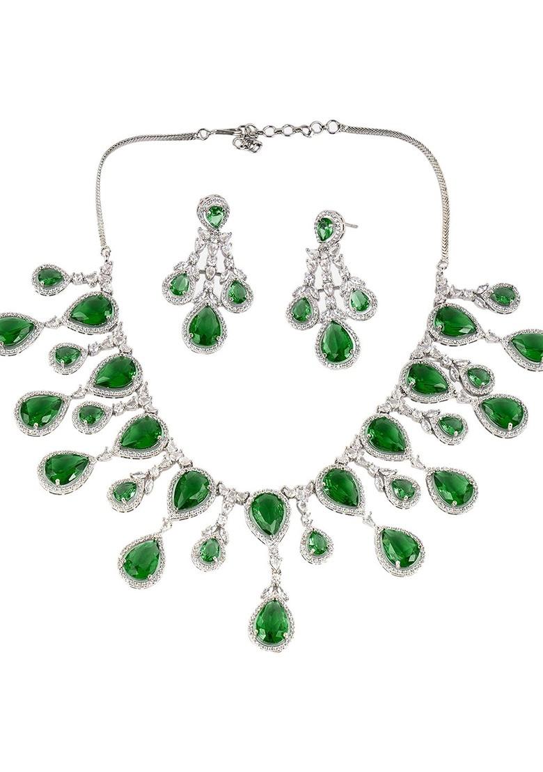 Silver Zirconia Studded Rhodium Plated Jewellery Set