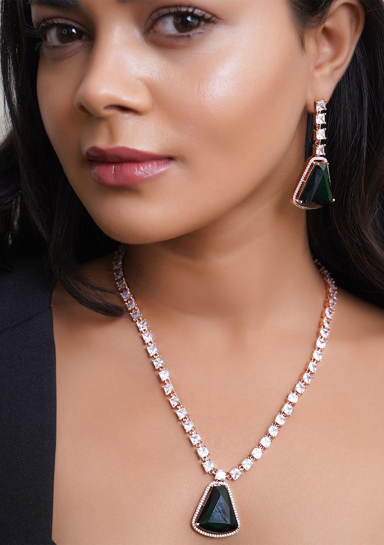 Rose Gold Studded  And Beaded  Gold Plated Jewellery Set