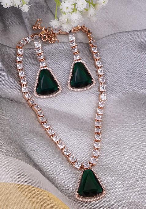 Rose Gold Studded  And Beaded  Gold Plated Jewellery Set