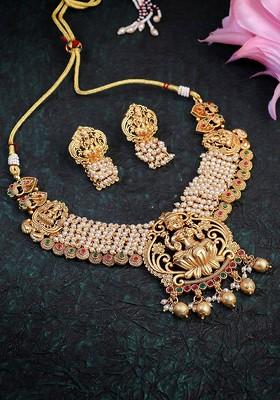 Gold Stone Studded  Gold Plated Jewellery Set