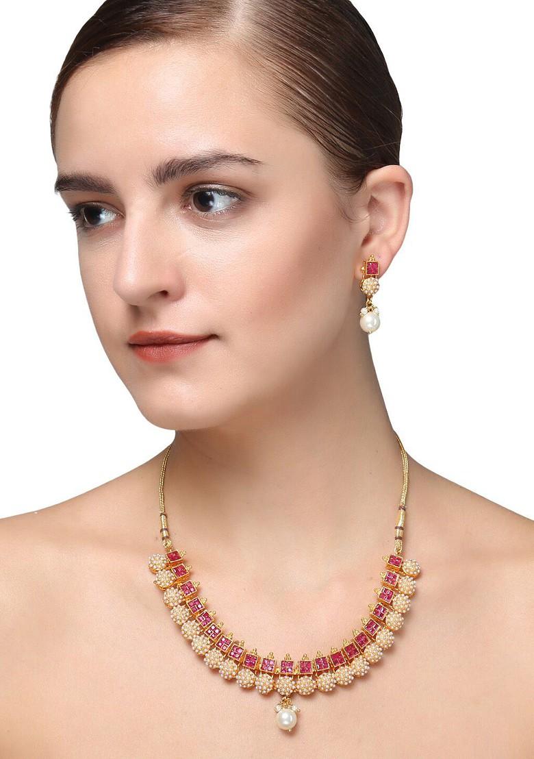 Gold Stone Studded  Gold Plated Jewellery Set