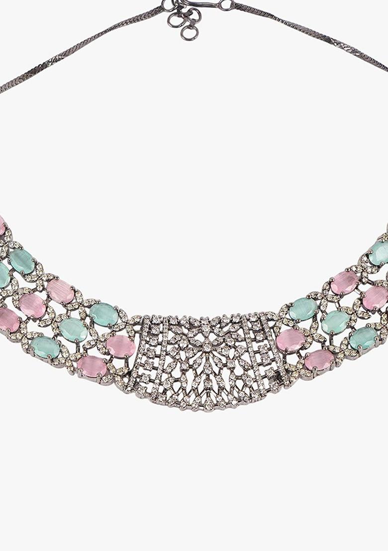 Silver Cz Studded Rhodium Plated Jewellery Set