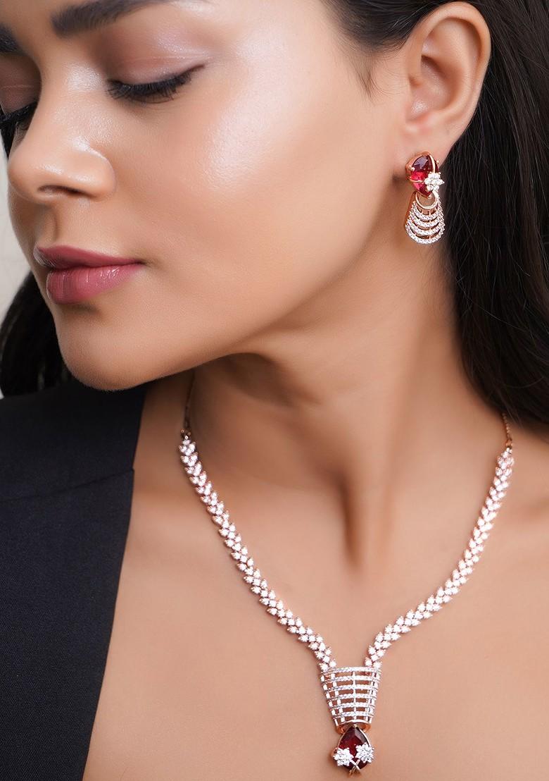 Rose Gold Studded  And Beaded  Gold Plated Jewellery Set