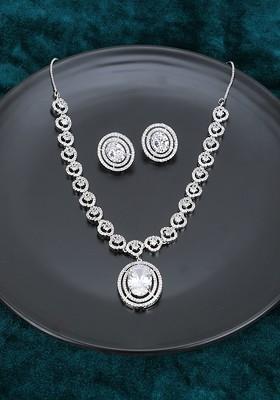 Silver Stone Studded  Rhodium Plated Jewellery Set