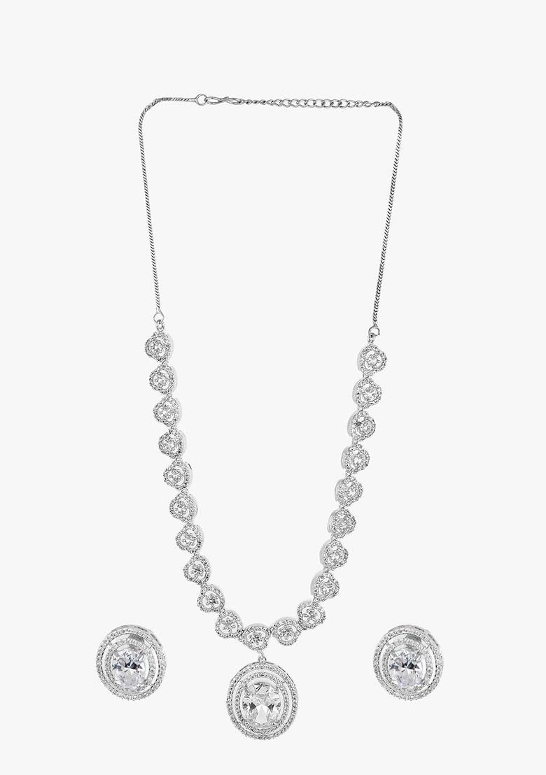 Silver Stone Studded  Rhodium Plated Jewellery Set