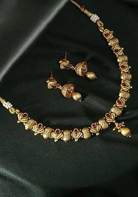 Gold Plain Gold Plated Jewellery Set
