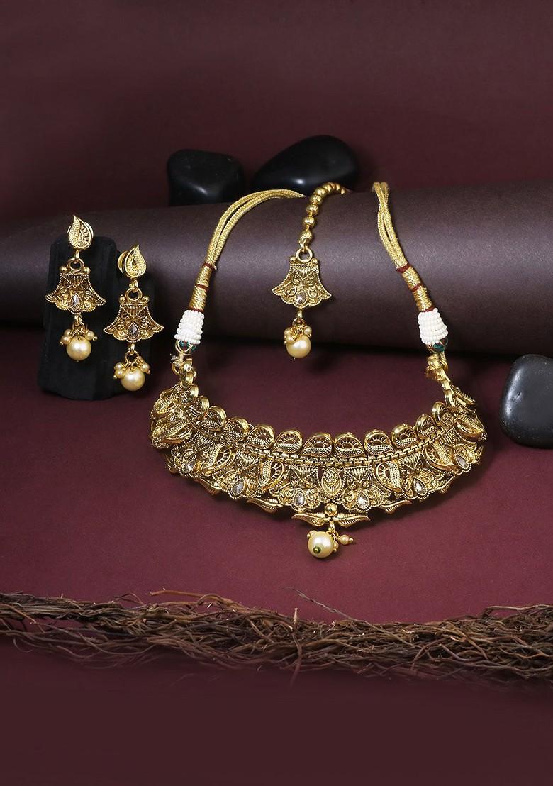 Gold Stone Studded  Gold Plated Jewellery Set