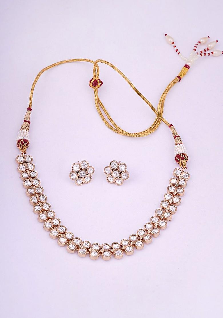 Rose Gold Studded  And Beaded  Gold Plated Jewellery Set