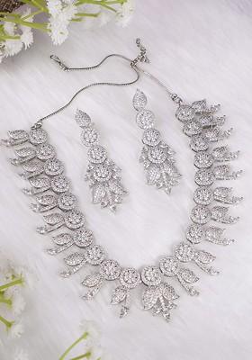 Silver Plain Rhodium Plated Jewellery Set