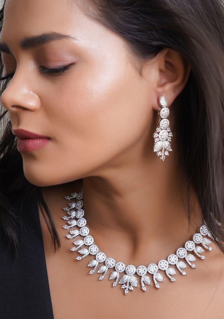 Silver Plain Rhodium Plated Jewellery Set