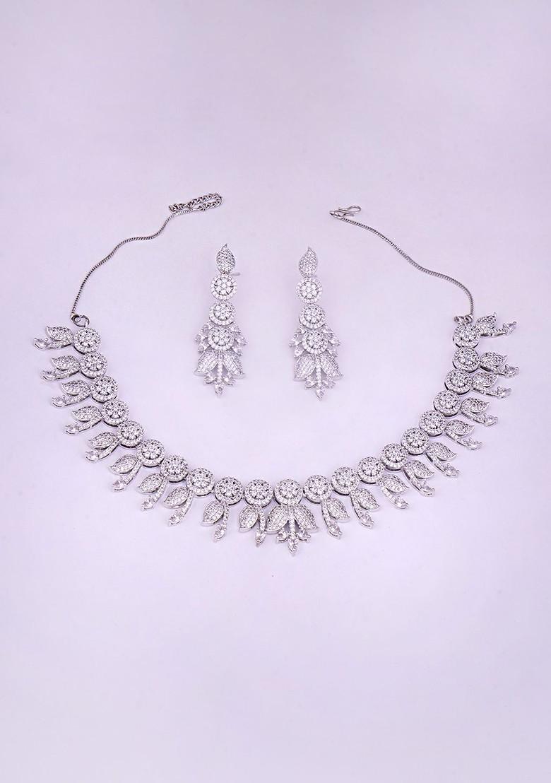 Silver Plain Rhodium Plated Jewellery Set