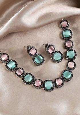 Silver Ad Studded Rhodium Plated Jewellery Set