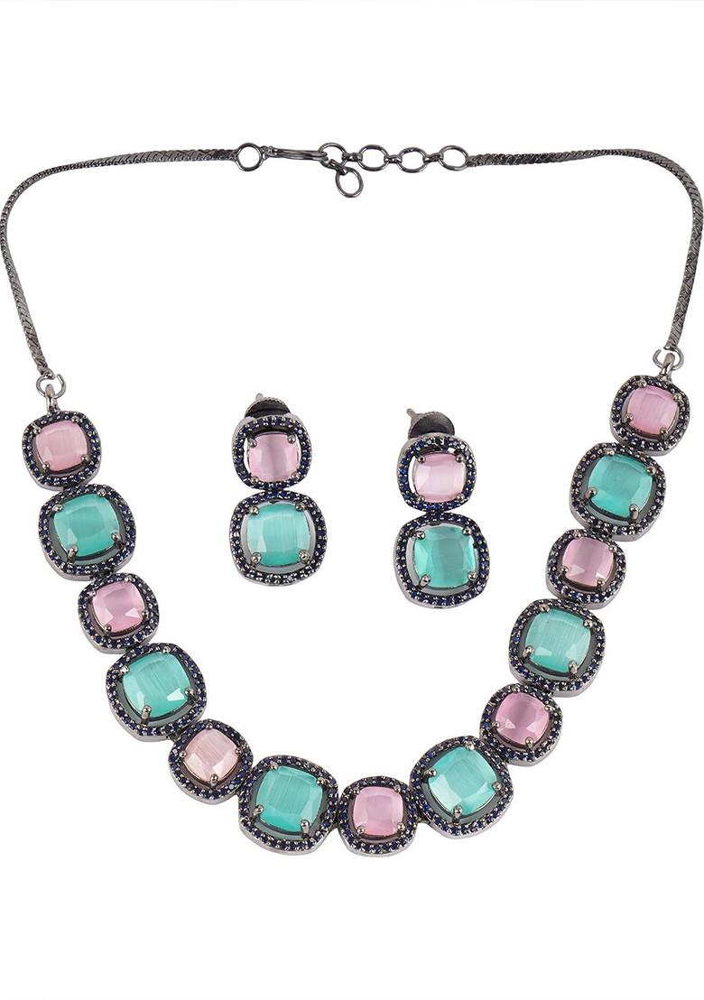 Silver Ad Studded Rhodium Plated Jewellery Set