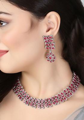 Silver Leaf Shaped Studs Silver Plated  Jewellery Set