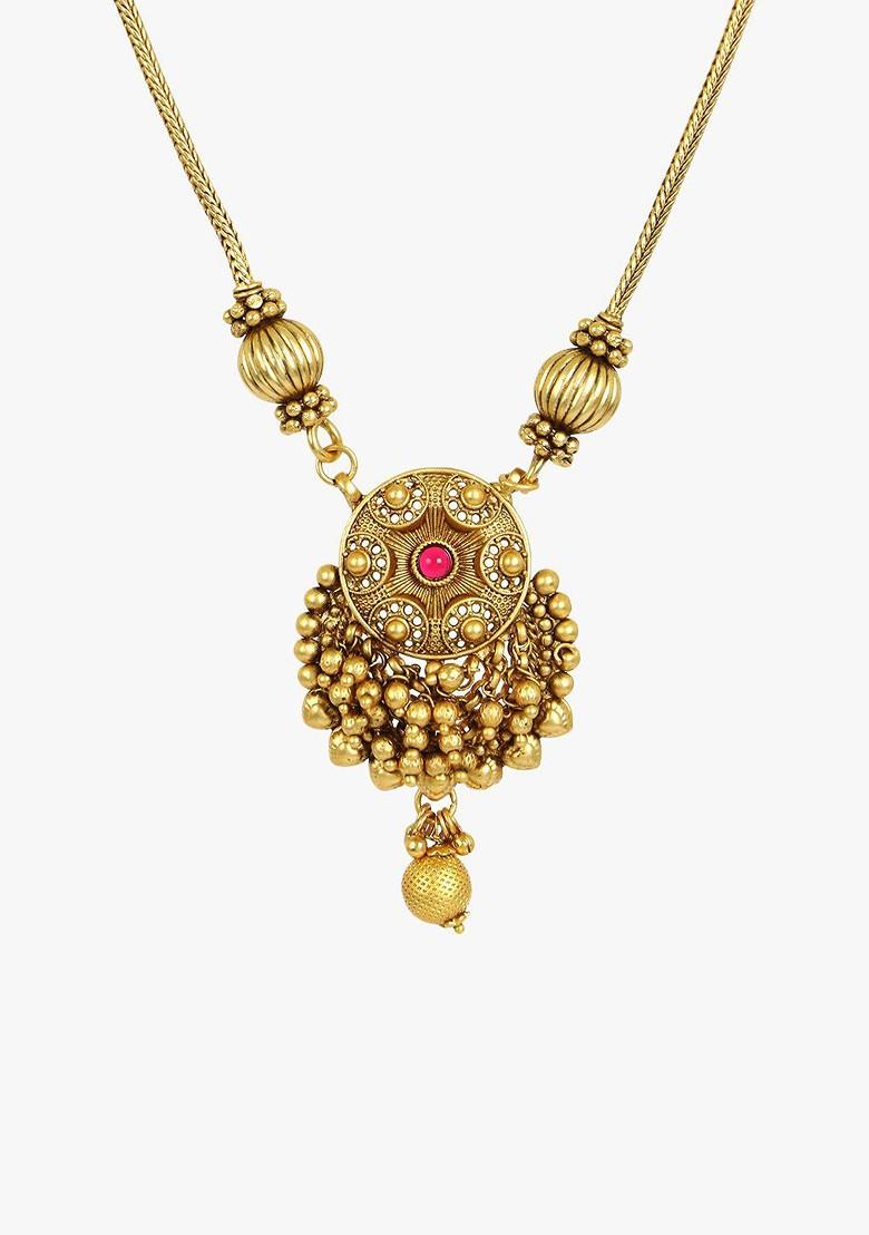 Gold Stone Studded And Beaded Gold Plated Jewellery Set