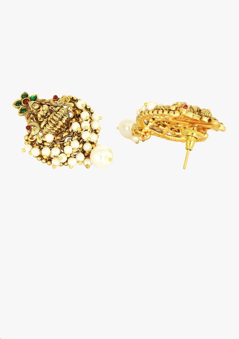 Gold Stone Studded And Beaded Gold Plated Jewellery Set