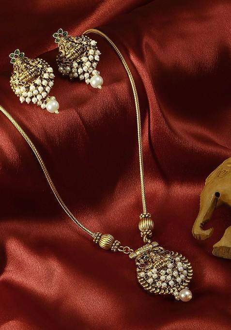 Gold Stone Studded And Beaded Gold Plated Jewellery Set