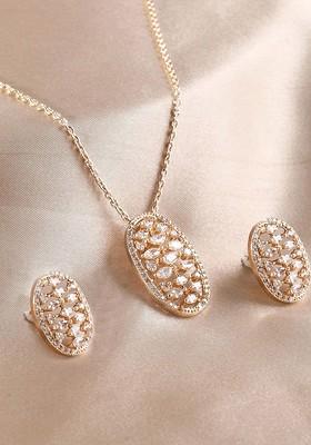 Rose Gold Stone Studded  Gold Plated Jewellery Set