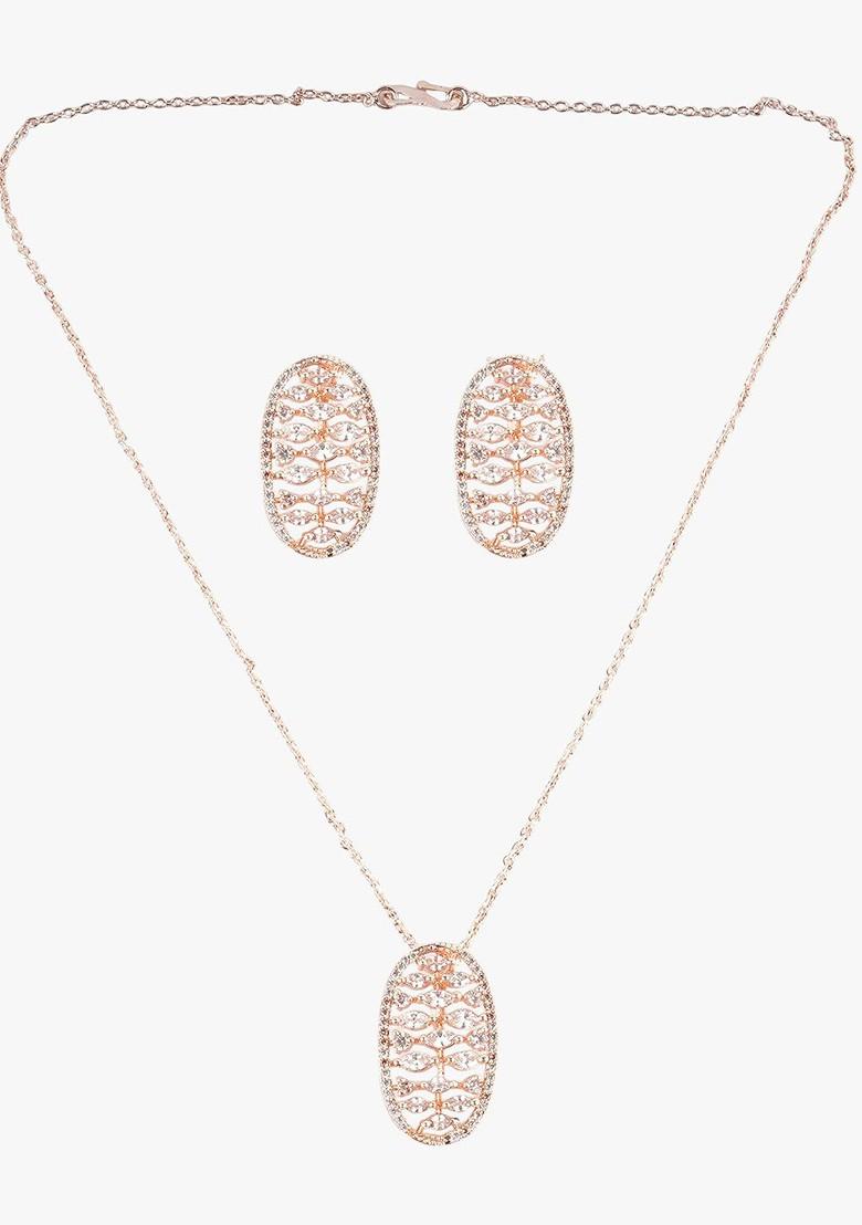 Rose Gold Stone Studded  Gold Plated Jewellery Set