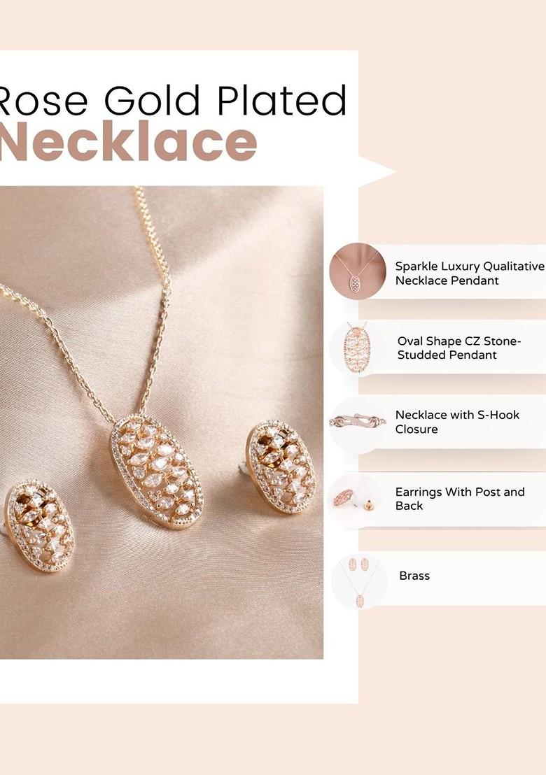 Rose Gold Stone Studded  Gold Plated Jewellery Set