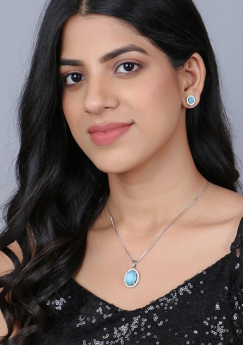 Silver Ad Studded Rhodium Plated Jewellery Set