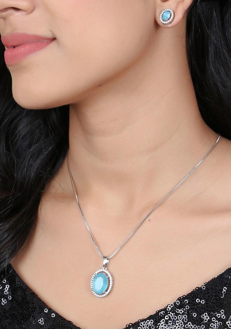 Silver Ad Studded Rhodium Plated Jewellery Set