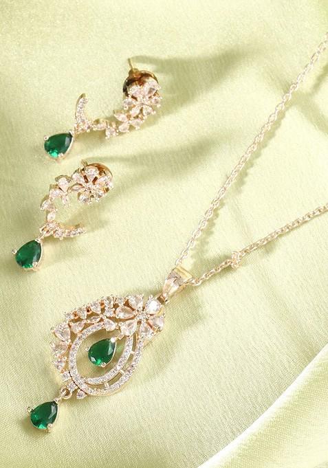 Rose Gold Zirconia Studded Gold Plated Jewellery Set