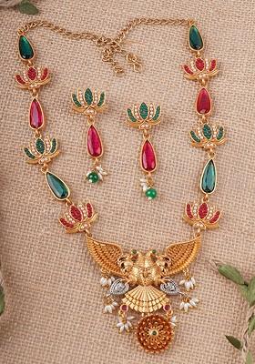 Gold Beaded Gold Plated Jewellery Set