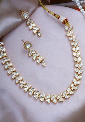 Gold Leaf Shaped Studs Gold Plated Jewellery Set