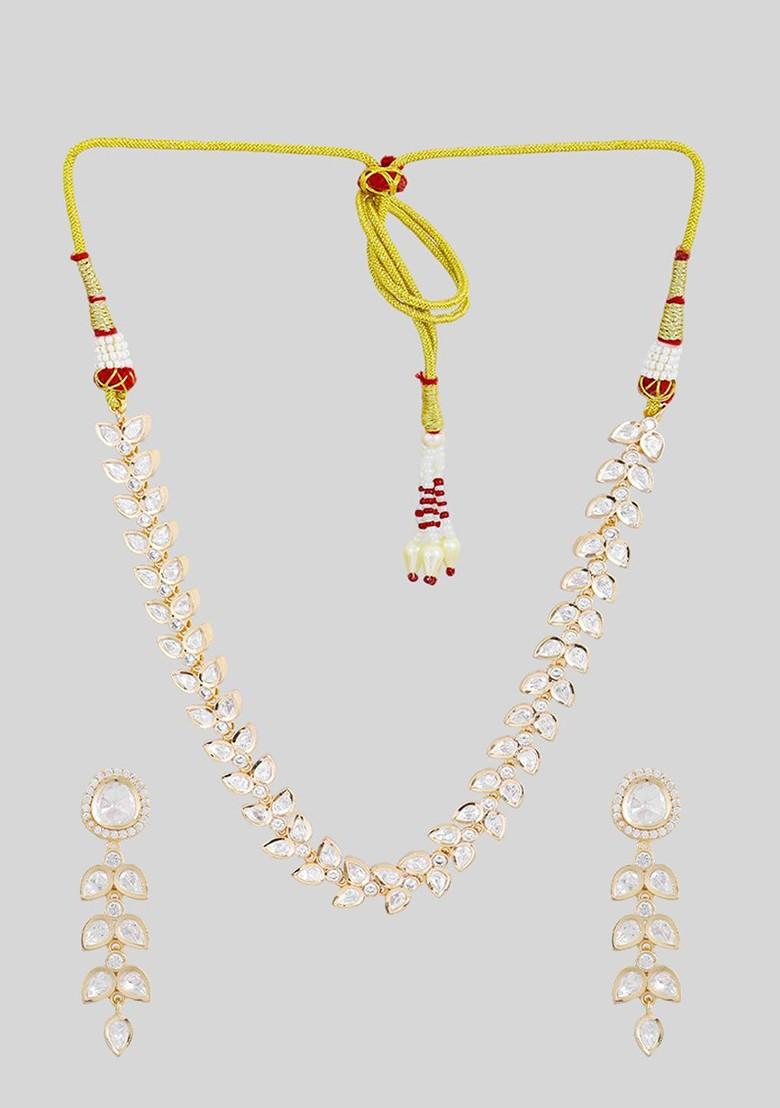 Gold Leaf Shaped Studs Gold Plated Jewellery Set