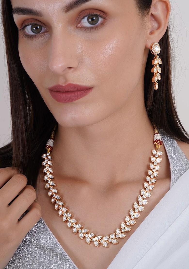 Gold Leaf Shaped Studs Gold Plated Jewellery Set