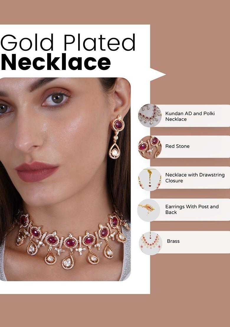 Gold Studded  And Beaded  Gold Plated Jewellery Set