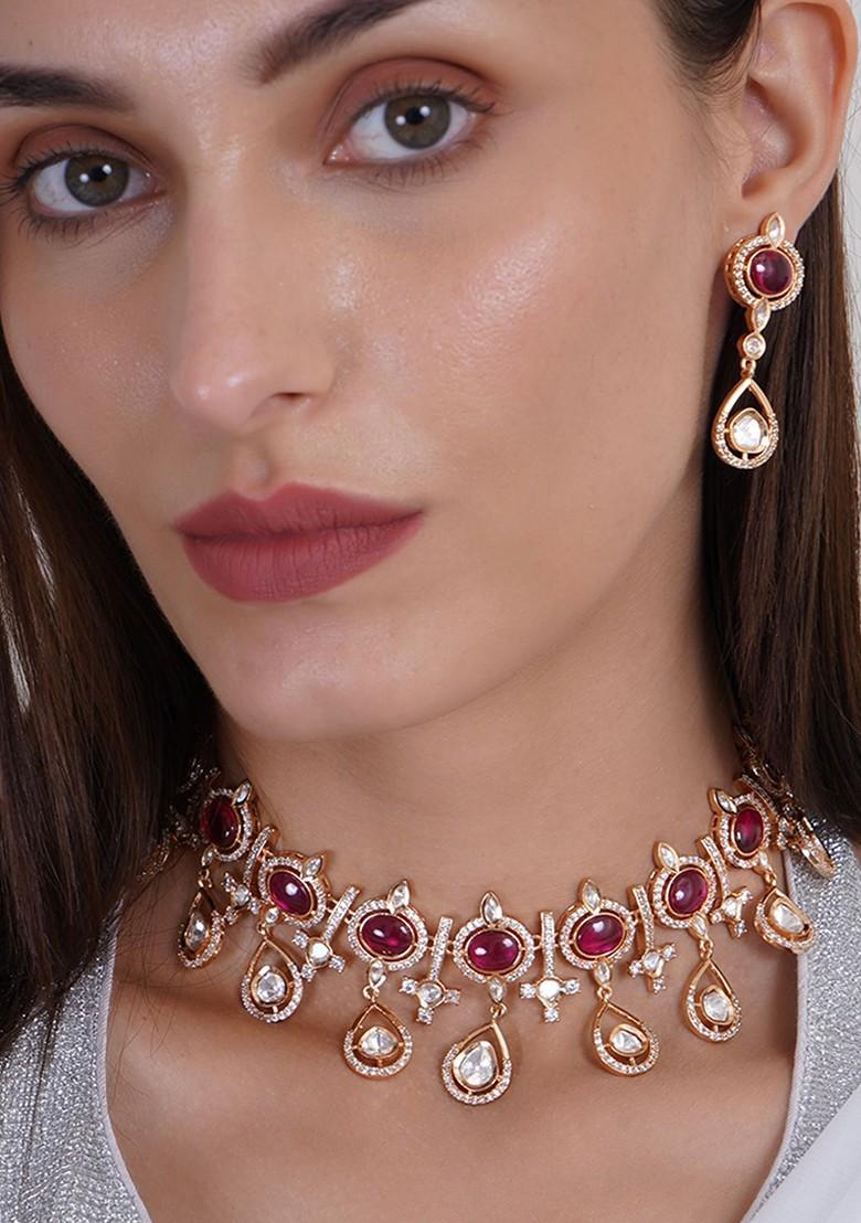 Gold Studded  And Beaded  Gold Plated Jewellery Set