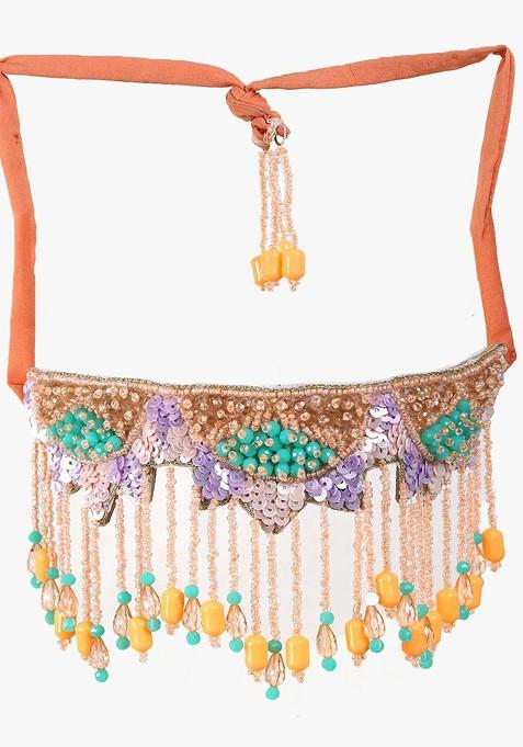 Peach Beaded Fabric Jewellery Set