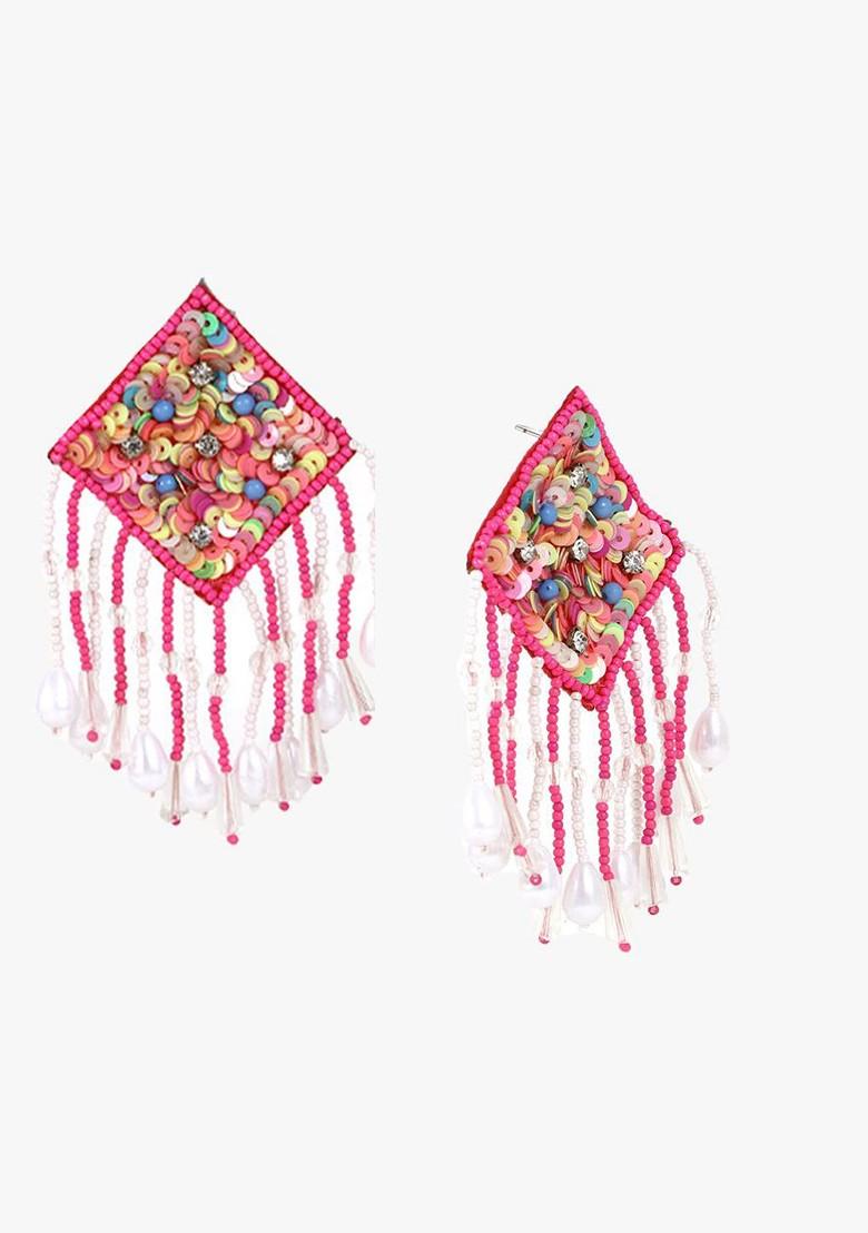 Pink Stone Studded  Fabric Jewellery Set