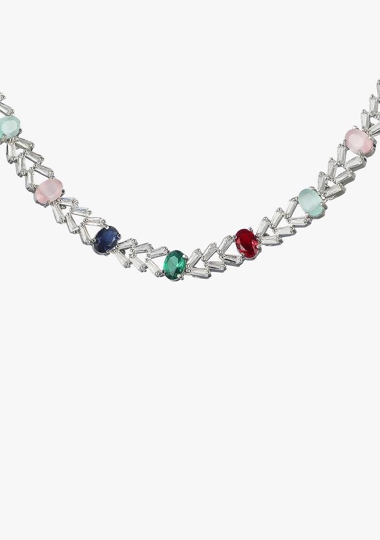 Silver  Stones Studded  Rhodium Plated Jewellery Set