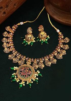Gold Stone Studded  Gold Plated Jewellery Set