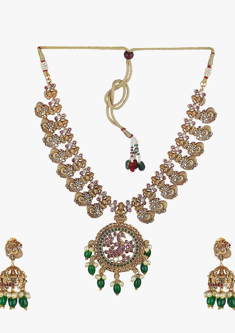 Gold Stone Studded  Gold Plated Jewellery Set
