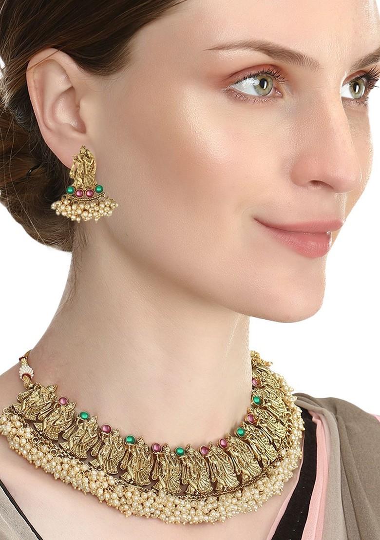 Gold  Stones Studded  Gold Plated Jewellery Set