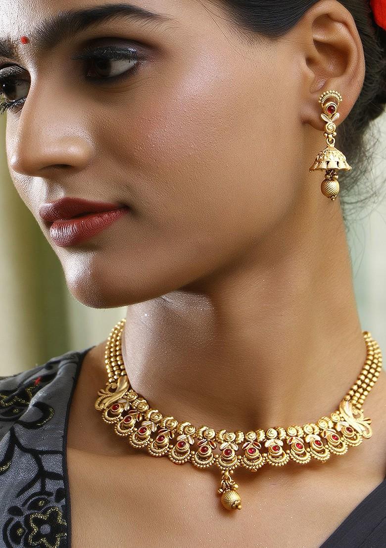 Gold Artificial Stones And Beads Gold Plated Jewellery Set